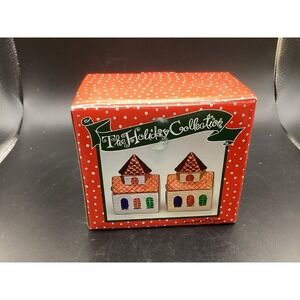 VTG Set Of Ceramic Christmas Houses Salt & Pepper Shakers Holiday- New In Box